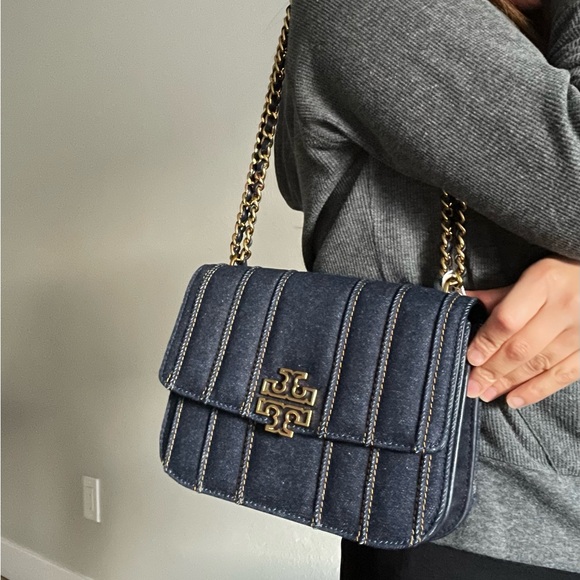 New, Tory Burch Britten denim small adjustable shoulder bag navy - Picture 11 of 14